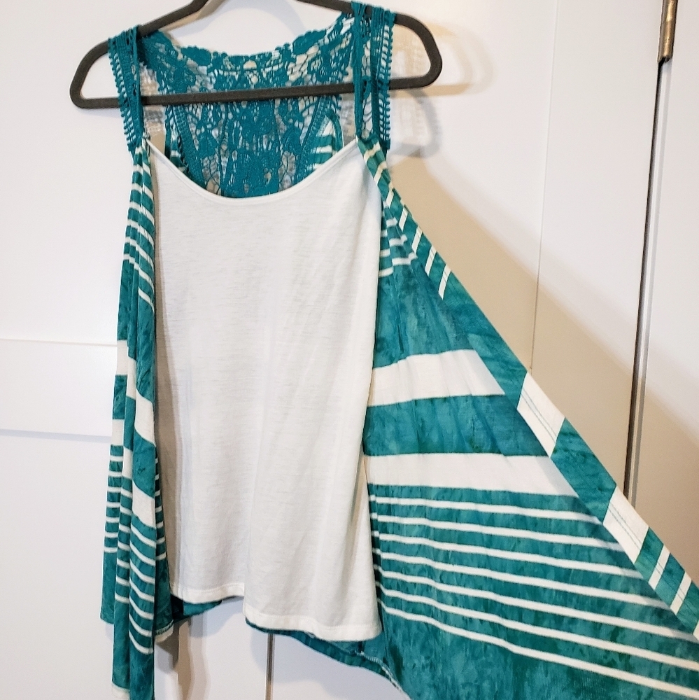 New Directions Weekend Sleeveless Cardigan Open Built In Tank Lace Size … - Picture 4 of 15